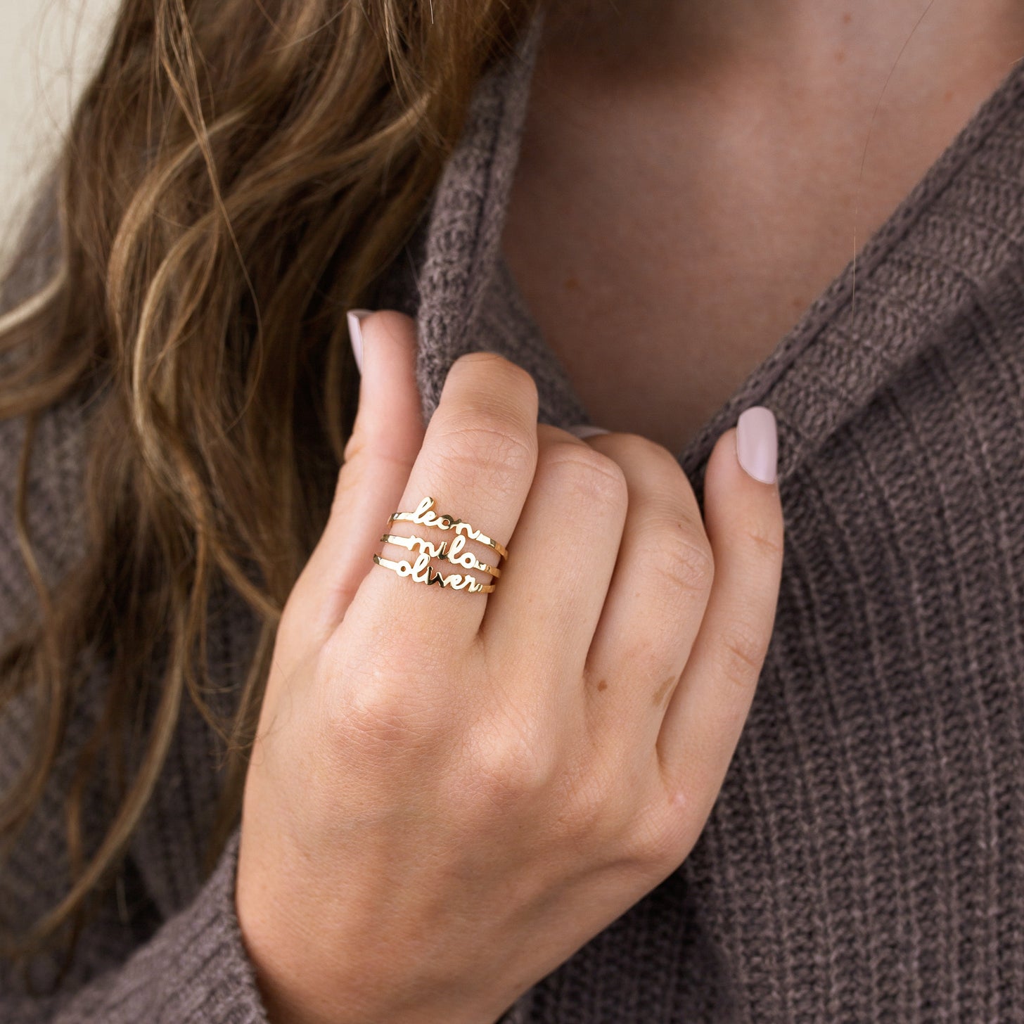 Dainty Artisan Script Name Ring