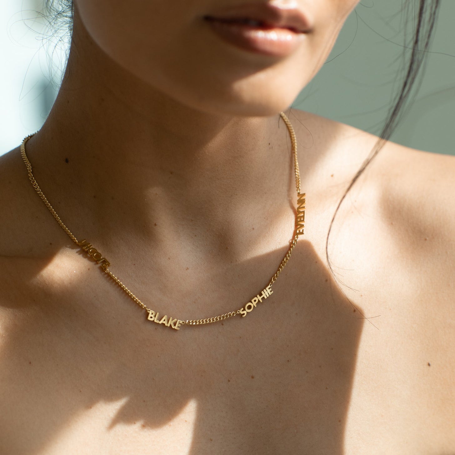 Modern Block Multi Name Necklace