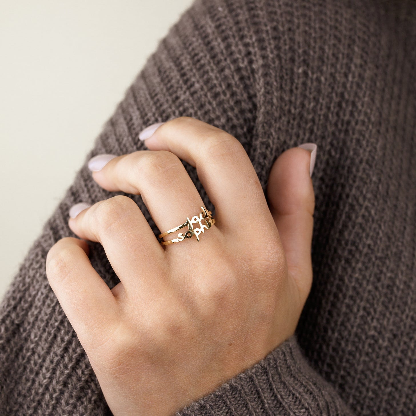 Dainty Artisan Script Name Ring
