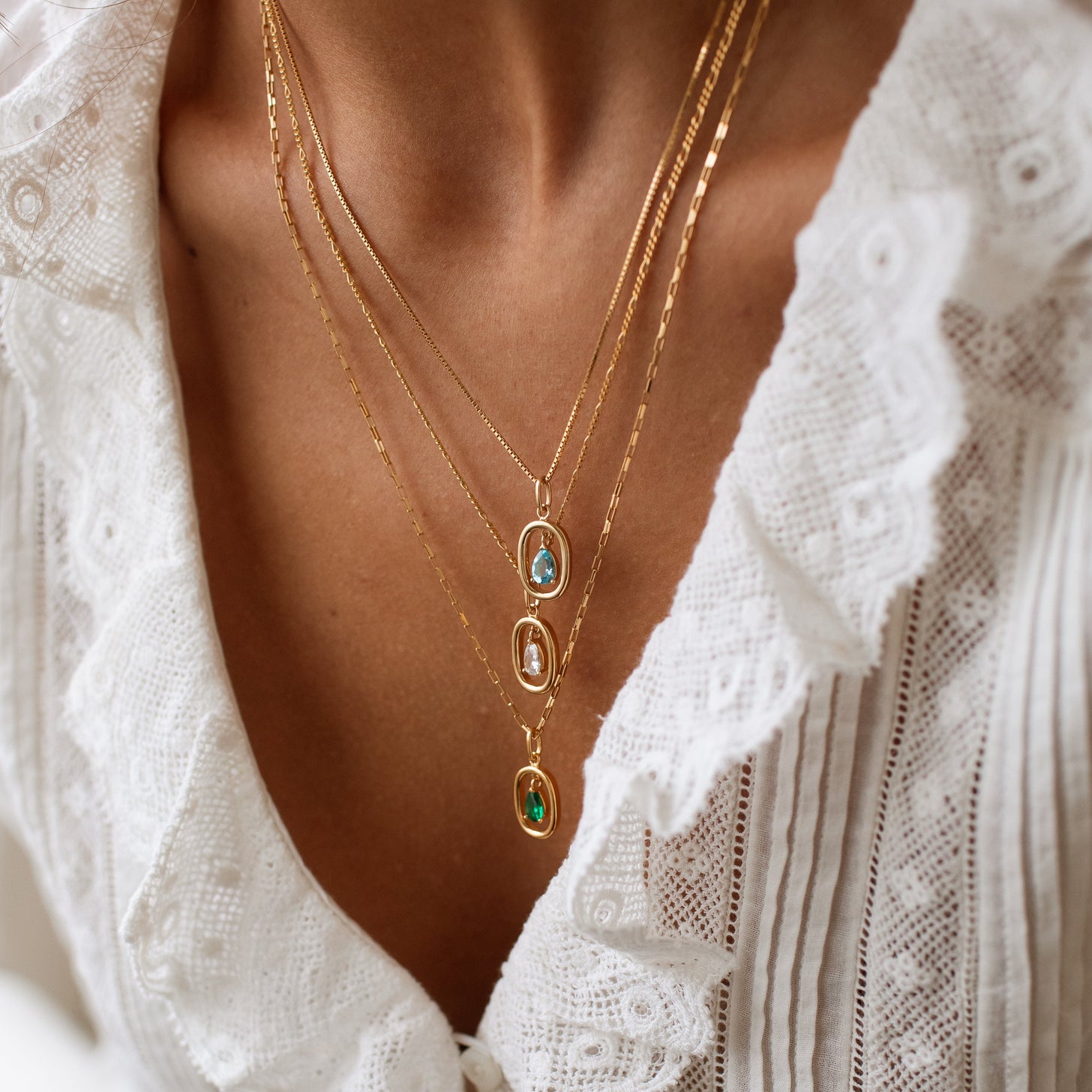Floating Pear Birthstone Necklace