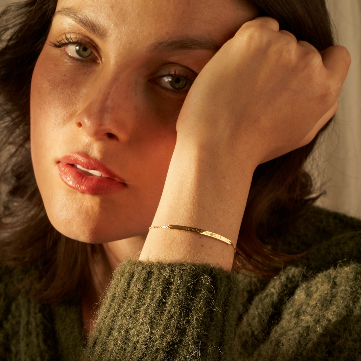 Dainty cable chain and bar nameplate bracelet with custom engraving of name, message, or coordinates