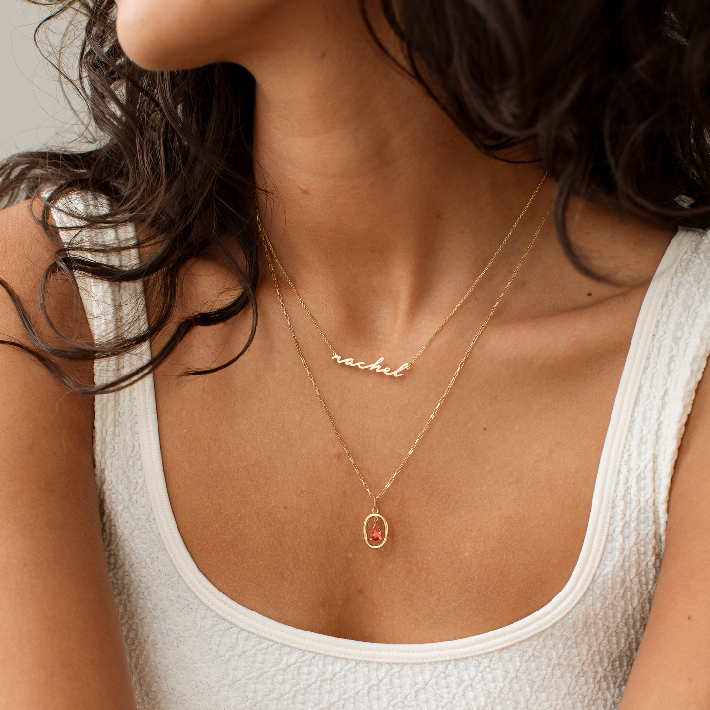 Floating Pear Birthstone Necklace