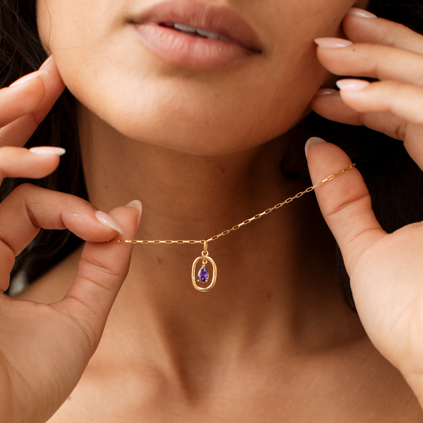 Floating Pear Birthstone Necklace