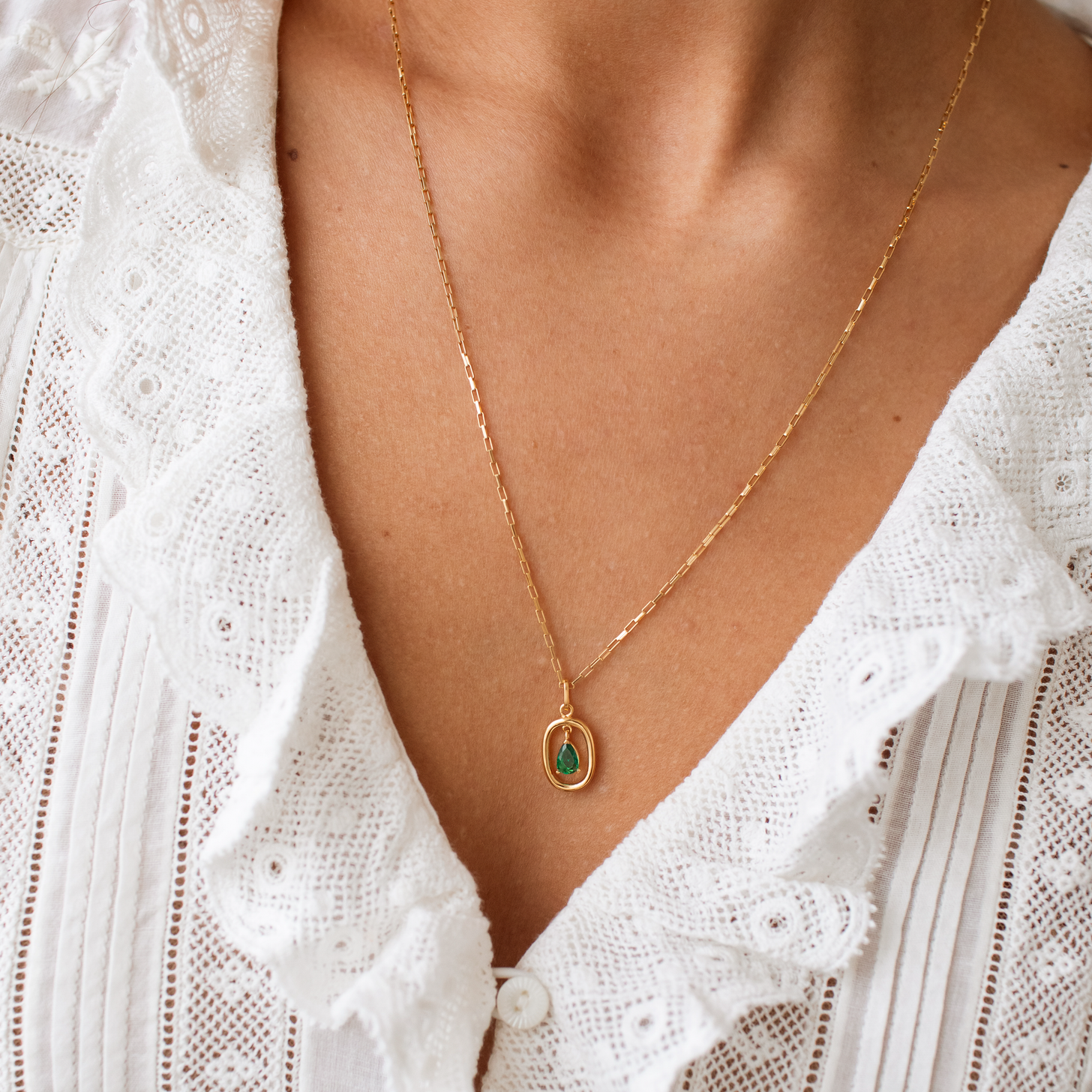 Floating Pear Birthstone Necklace