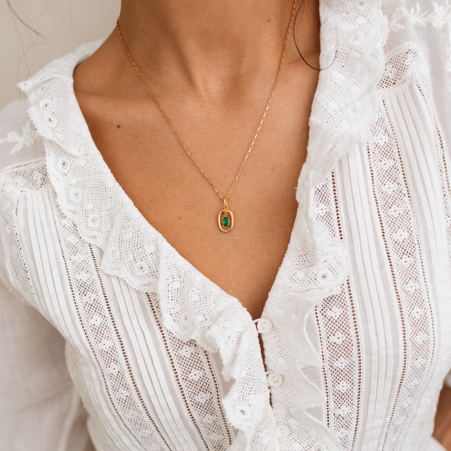 Floating Pear Birthstone Necklace