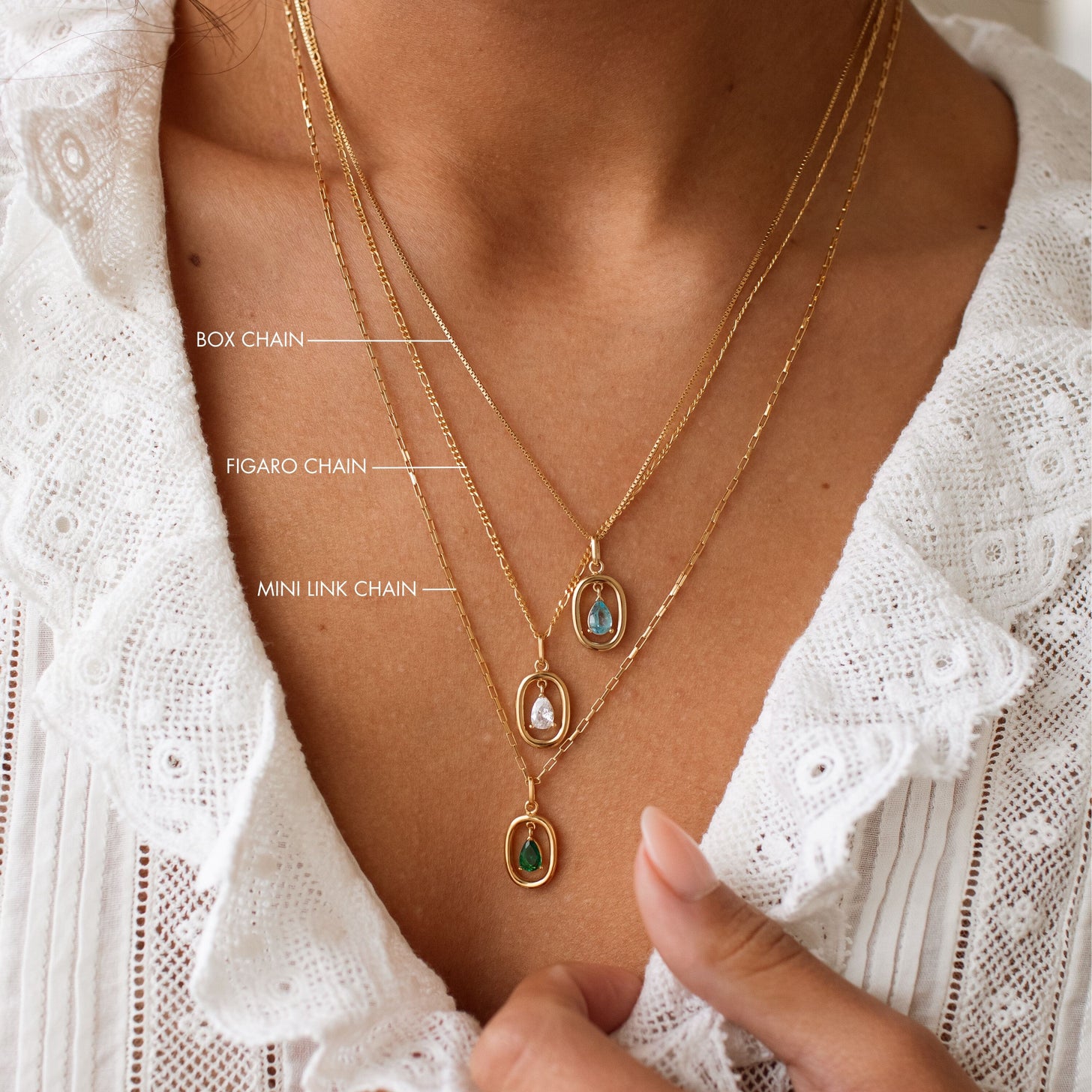 Floating Pear Birthstone Necklace