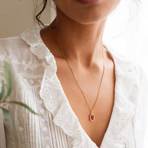 January garnet teardrop birthstone necklace with a box chain