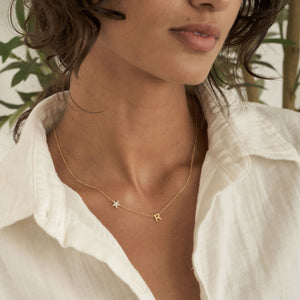 Dainty letter necklace with cubic zirconia star on a cable chain