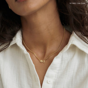 Gold Korean Name Necklace with Hangul characters and a bold curb chain