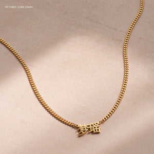 Custom Chinese Name Necklace in gold with a bold curb chain