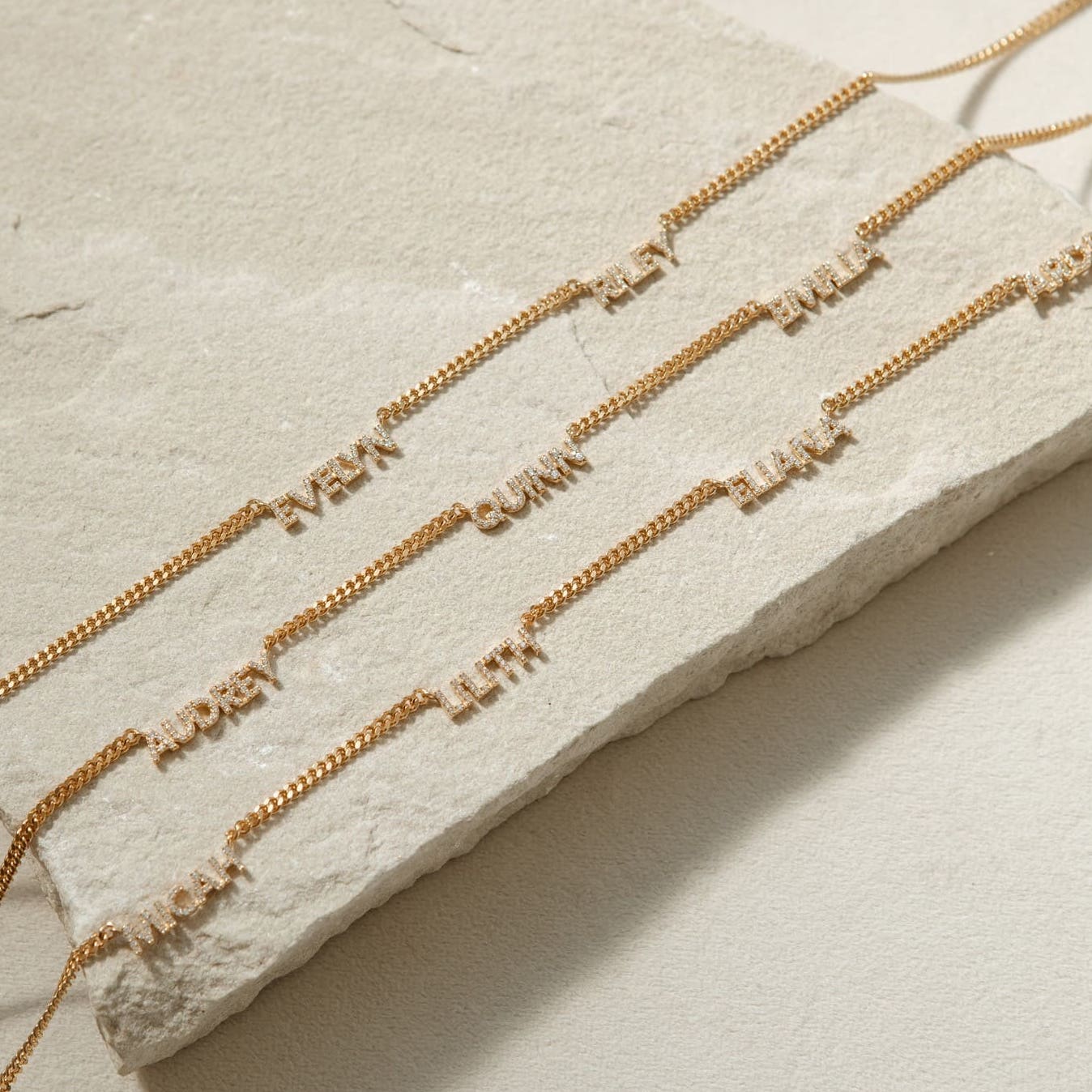 Examples of Nita Pave Multiple Name Necklaces