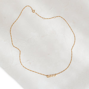 Full gold Noah Name Necklace with figaro chain and spring clasp