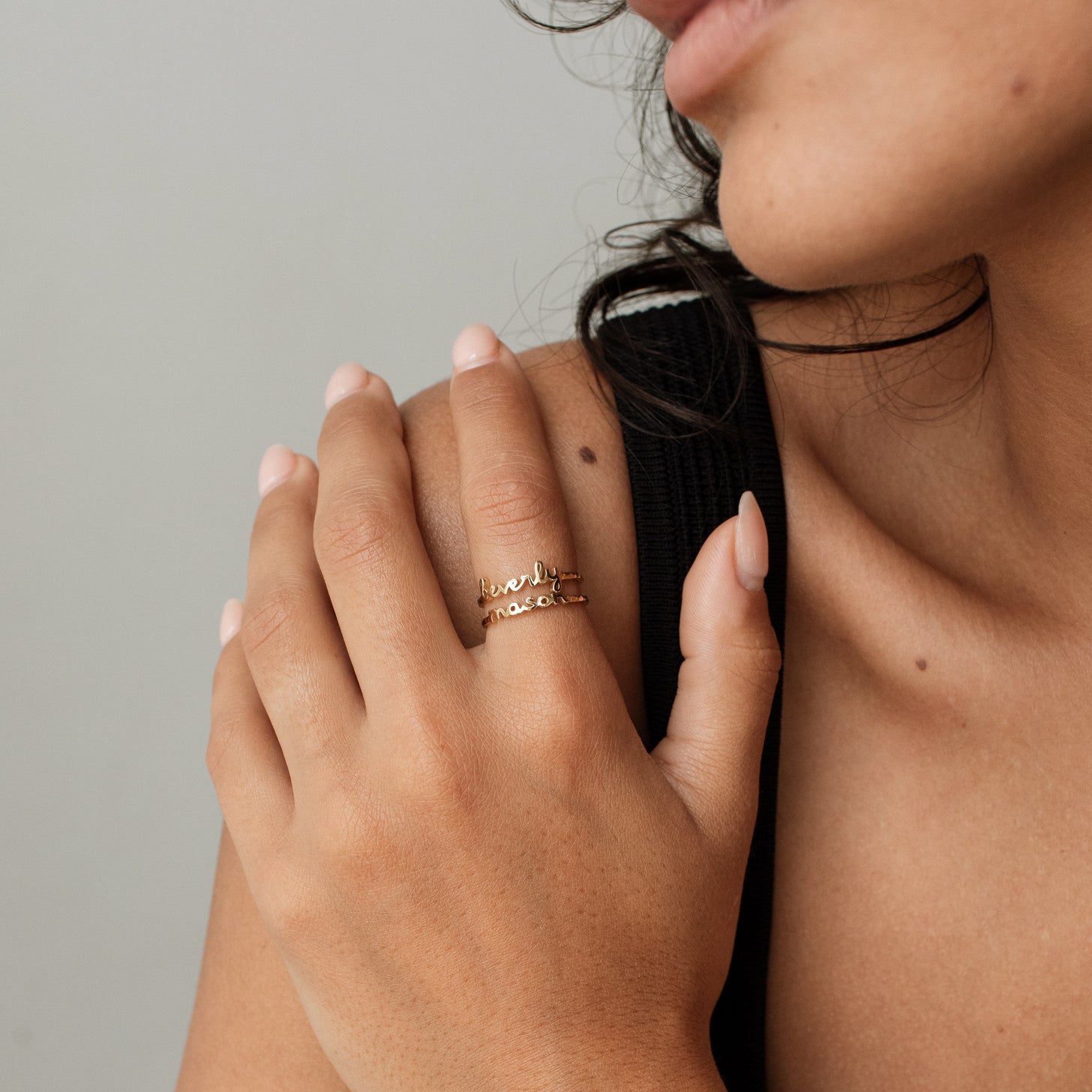 Dainty Artisan Script Name Ring