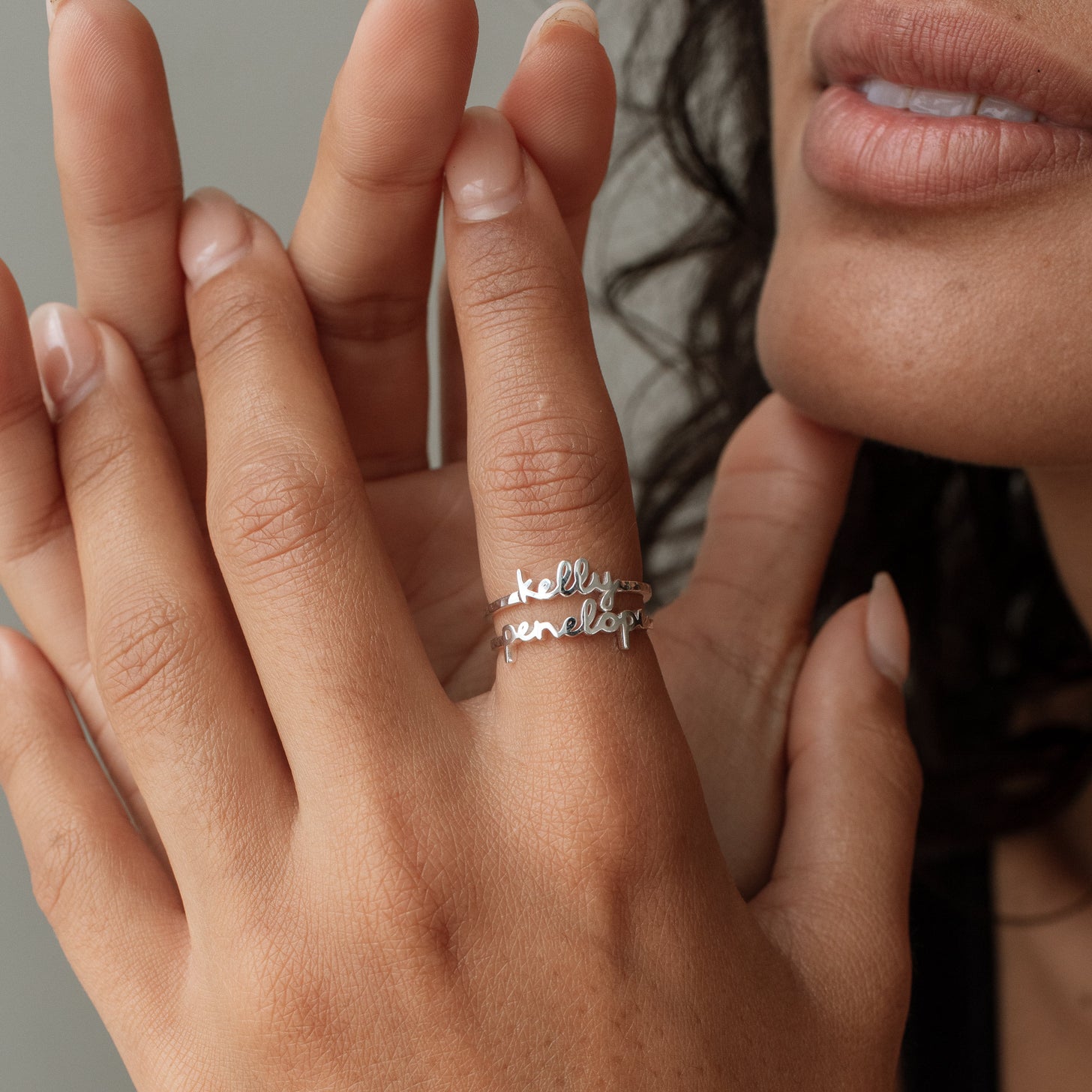 Dainty Artisan Script Name Ring