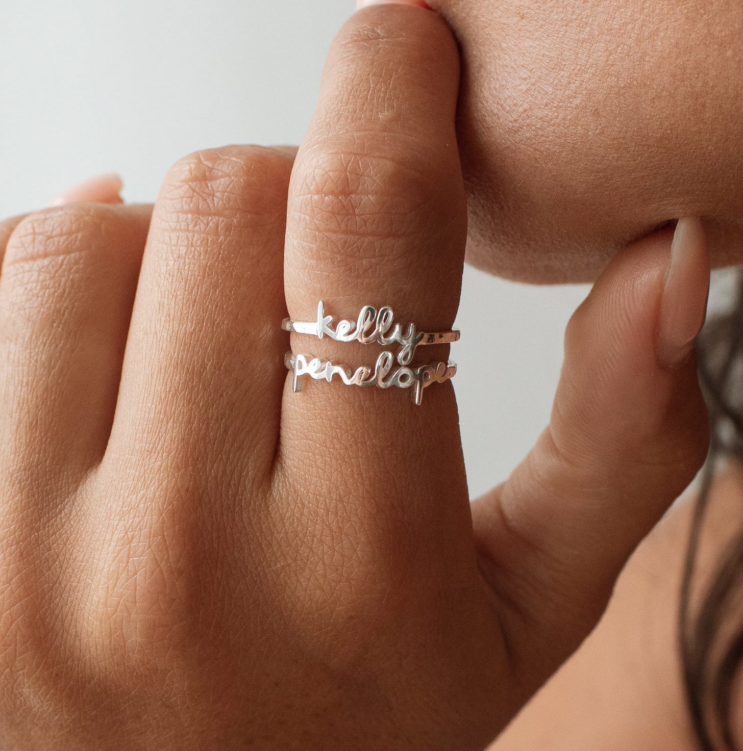 Dainty Artisan Script Name Ring